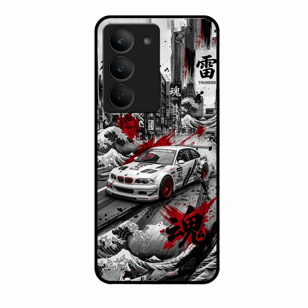 Japanese Wave Drift Racing Premium Glass Phone Case for Realme 14X 5G