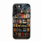 Colorful Bookshelf Art Glass Case Cover for iPhone 16 Pro Max