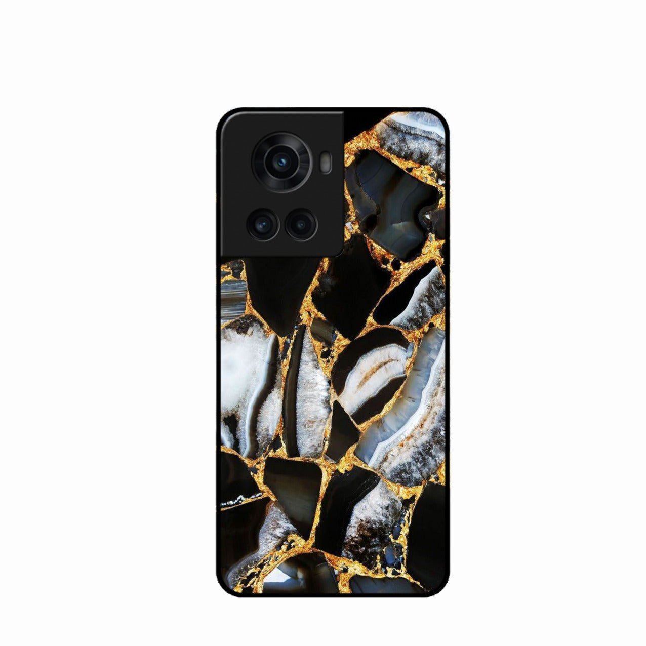Black Gold Marble Glass Phone Case for Oneplus 10R 5G
