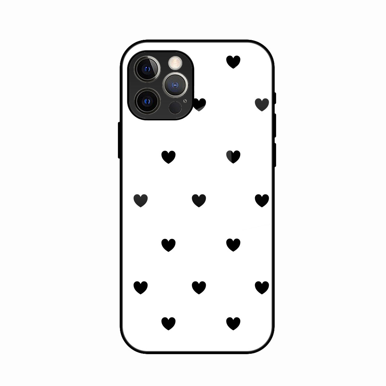 Heart Pattern White Glass Case Cover for iPhone 16 Pro