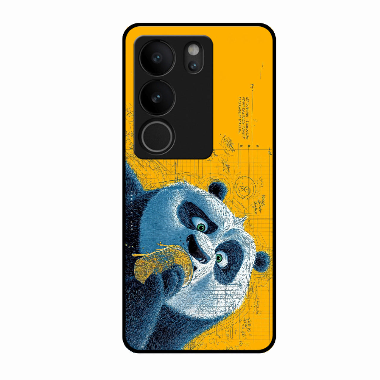 Cute Panda Sketch Premium Glass Phone Case for Vivo V29 Pro 5G
