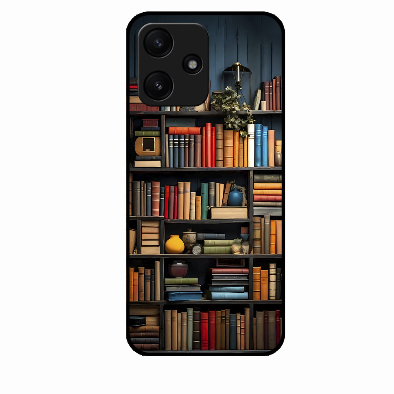 Colorful Bookshelf Art Glass Case Cover for Redmi 12 5G