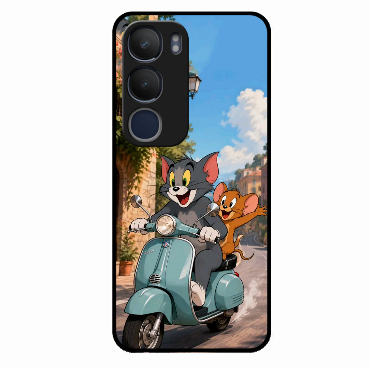 Cartoon Scooter Adventure Premium Glass Phone Case for Vivo Y29 5G