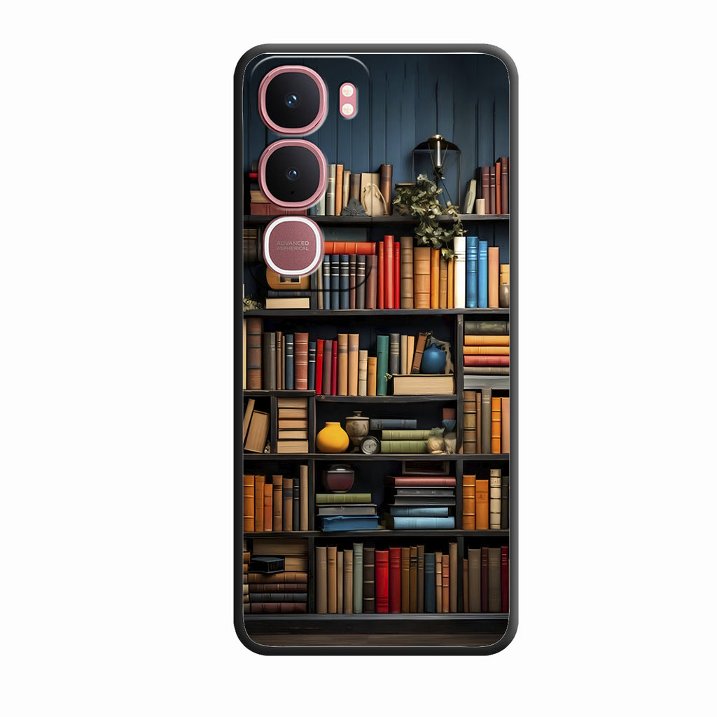 Colorful Bookshelf Art Glass Case Cover for Vivo Y31 5G