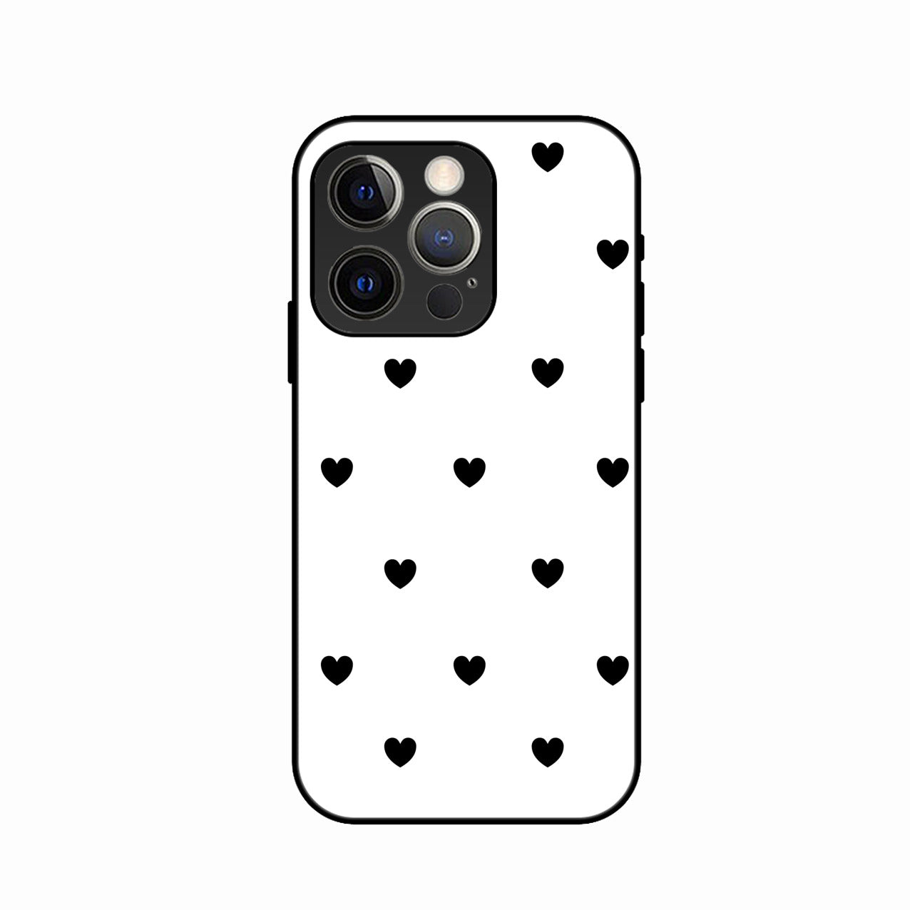 Heart Pattern White Glass Case Cover for iPhone 14 Pro