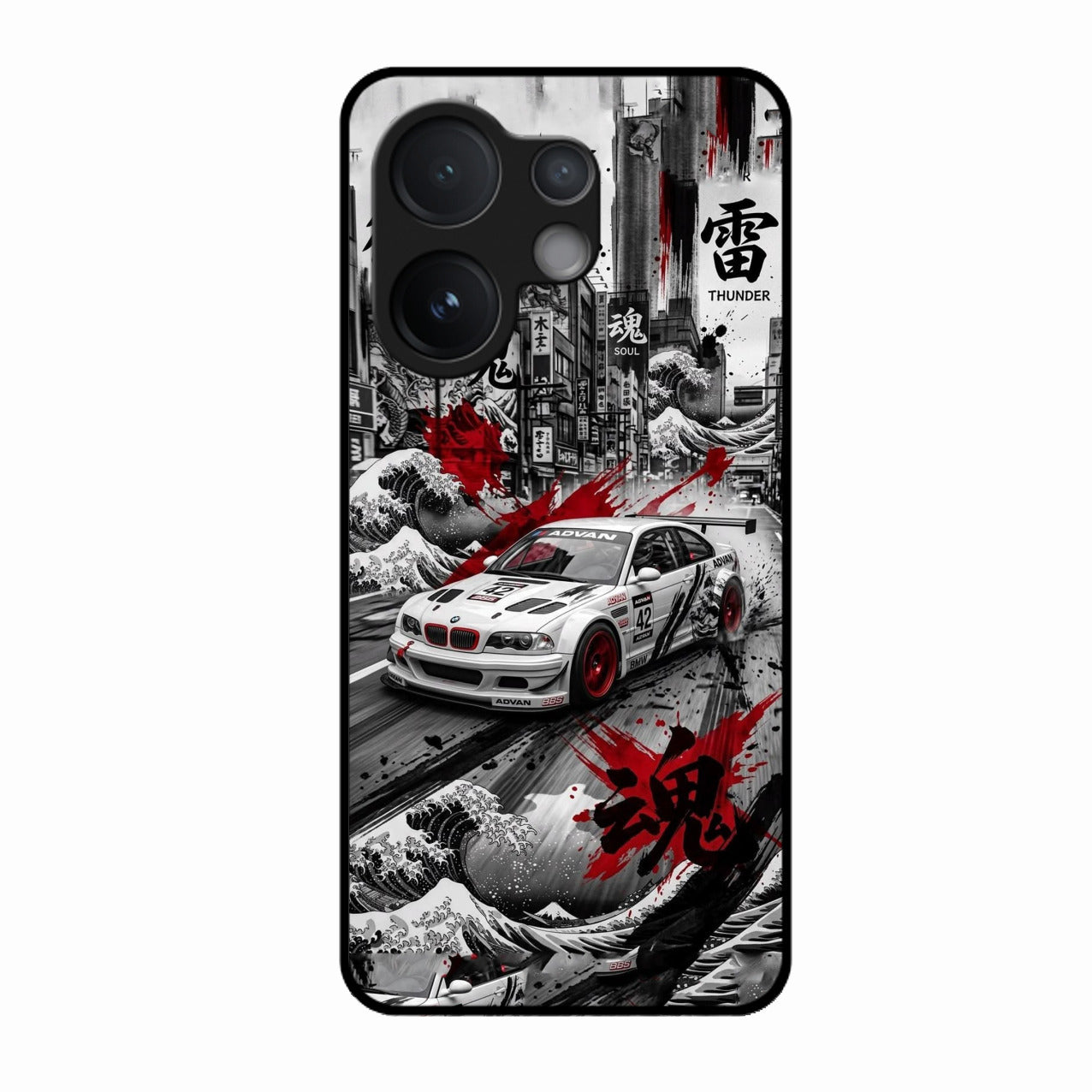 Japanese Wave Drift Racing Premium Glass Phone Case for Vivo V60 5G