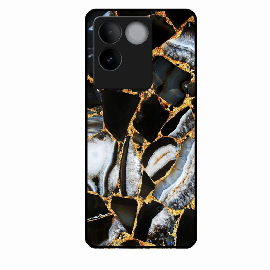 Black Gold Marble Glass Phone Case for Vivo T2 Pro 5G