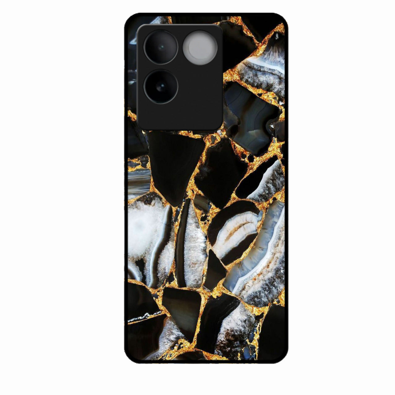 Black Gold Marble Glass Phone Case for Vivo T2 Pro 5G