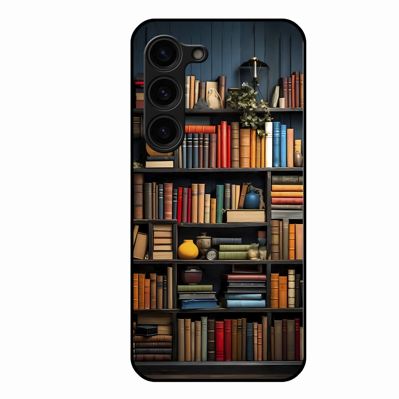 Colorful Bookshelf Art Glass Case Cover for Samsung Galaxy S23 Plus 5G