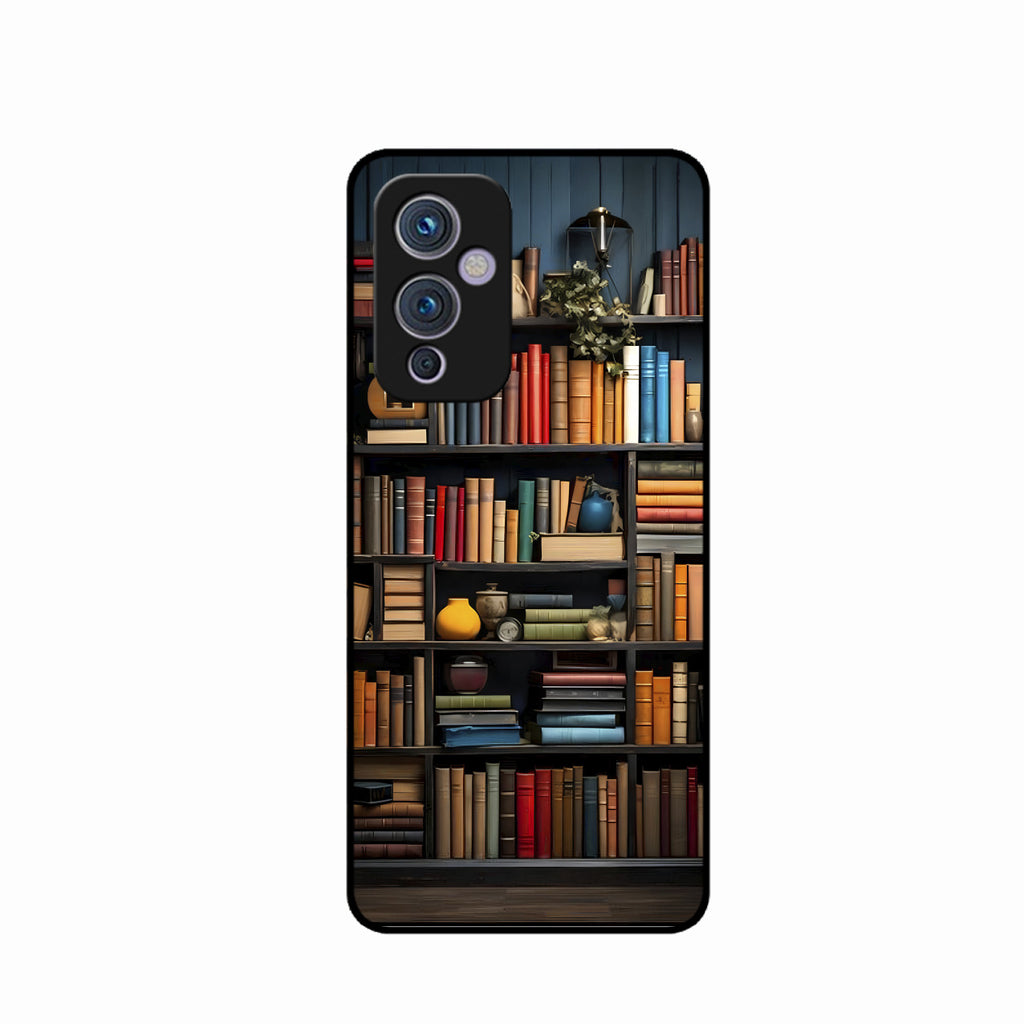 Colorful Bookshelf Art Glass Case Cover for Oneplus 9 5G