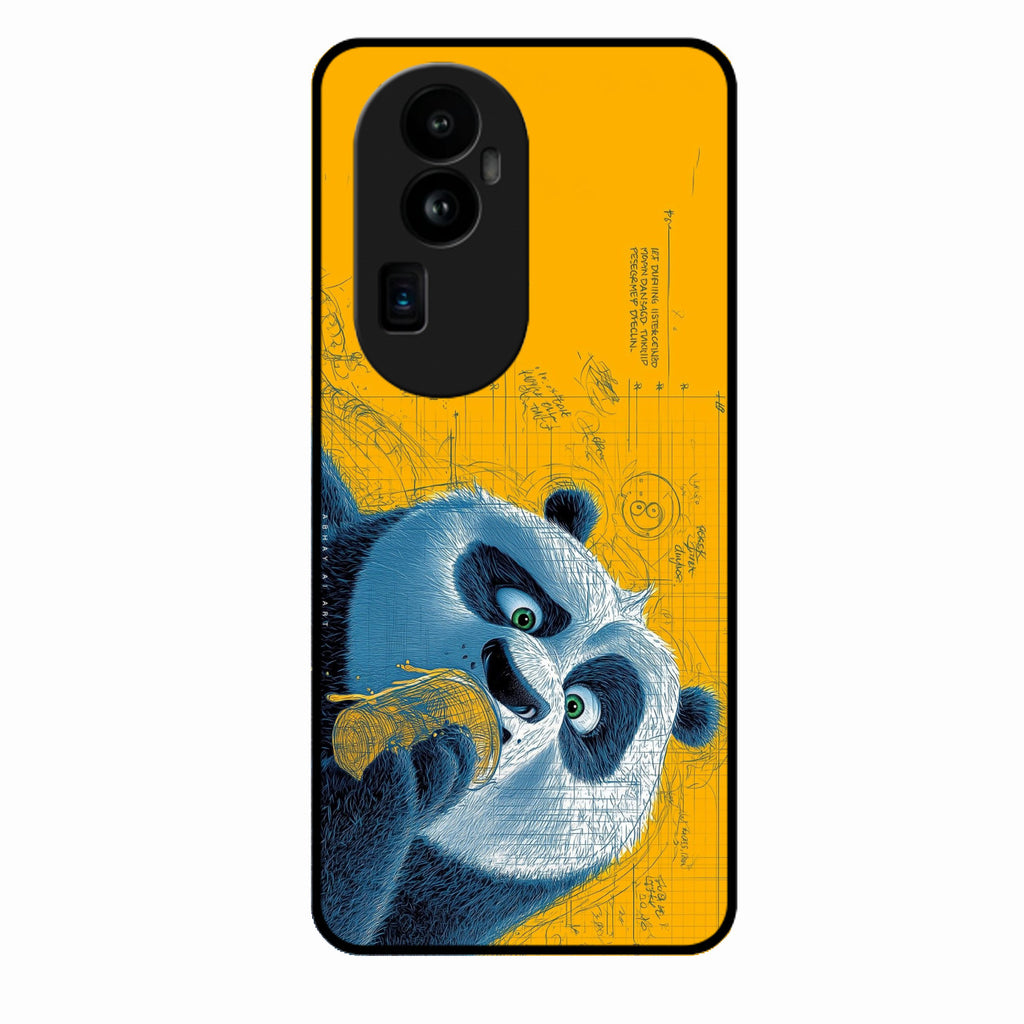Cute Panda Sketch Premium Glass Phone Case for Oppo Reno 10 Pro Plus 5G