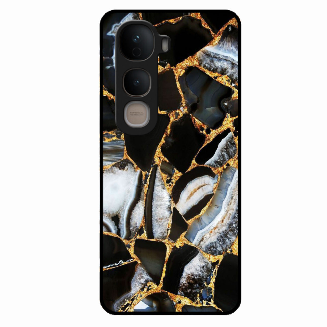 Black Gold Marble Glass Phone Case for Vivo Y400 5G