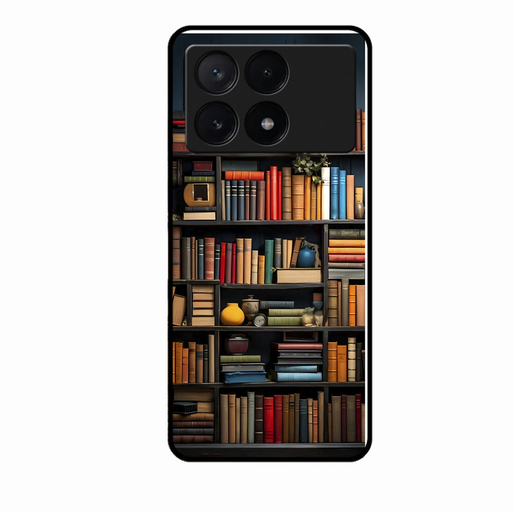 Colorful Bookshelf Art Glass Case Cover for Poco X6 Pro 5G