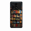 Colorful Bookshelf Art Glass Case Cover for Poco X6 Pro 5G