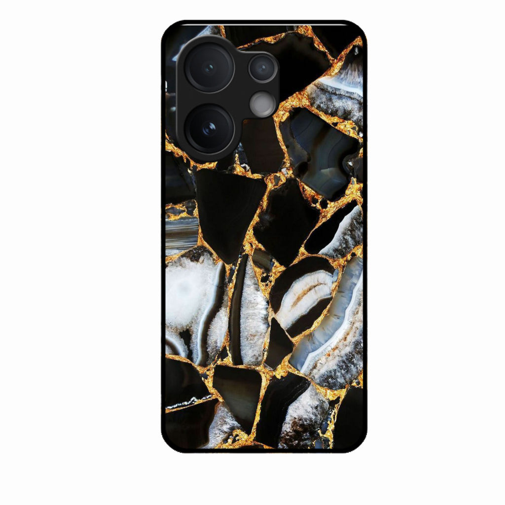 Black Gold Marble Glass Phone Case for Vivo T4 Pro 5G