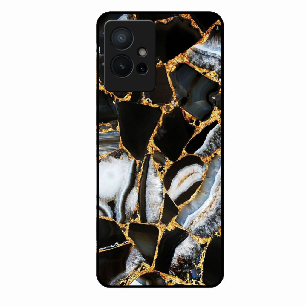 Black Gold Marble Glass Phone Case for Vivo T1 5G