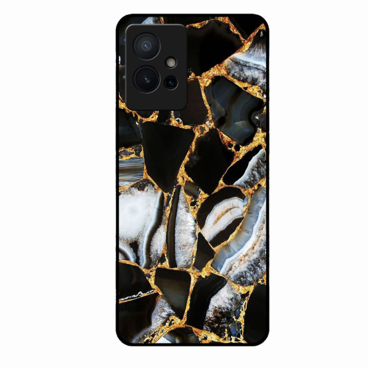 Black Gold Marble Glass Phone Case for Vivo T1 5G