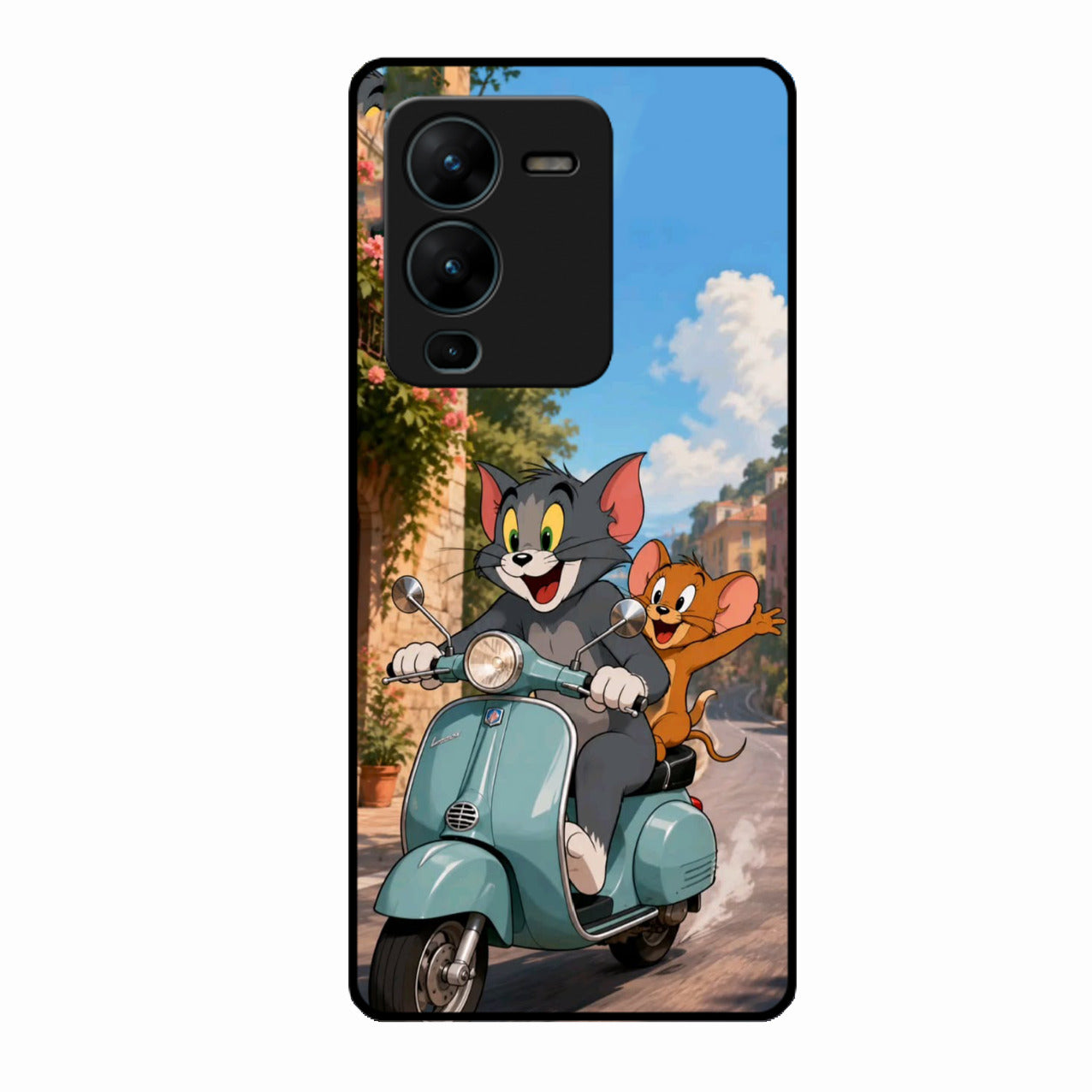 Cartoon Scooter Adventure Premium Glass Phone Case for Vivo V25 Pro 5G