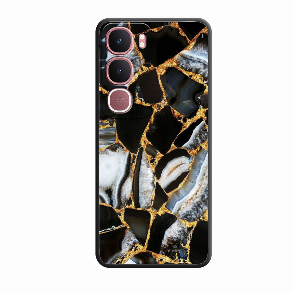 Black Gold Marble Glass Phone Case for Vivo Y31 5G - ShopOnCliQ