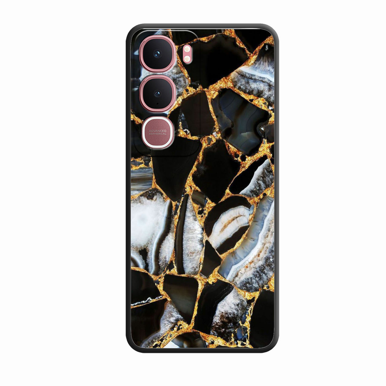 Black Gold Marble Glass Phone Case for Vivo Y31 5G