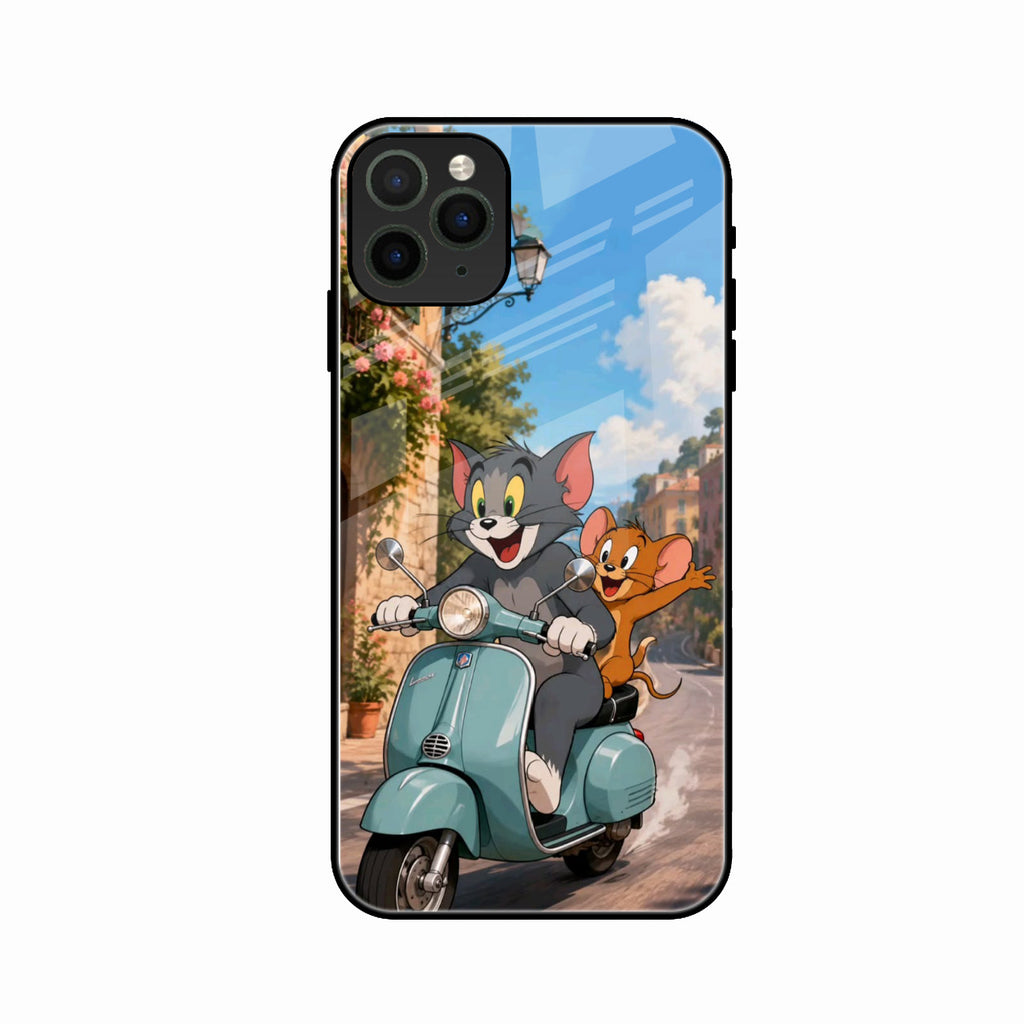 Cartoon Scooter Adventure Premium Glass Phone Case for iPhone 11 Pro Max