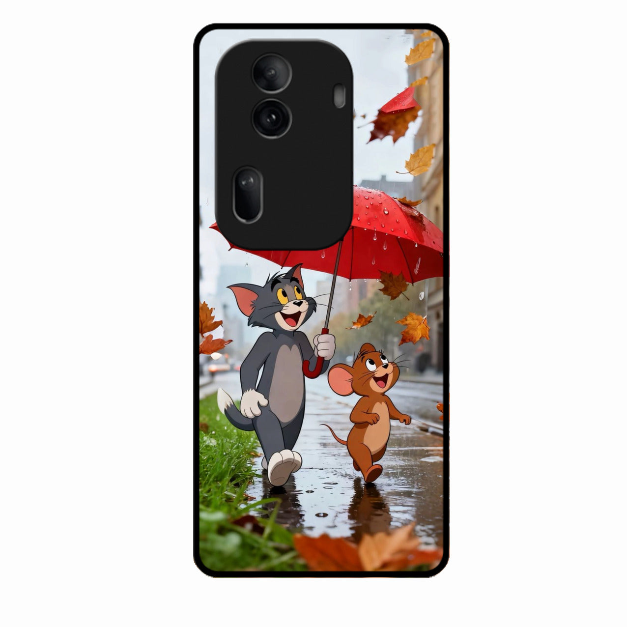 Rainy Day Cartoon Glass Phone Case for Oppo Reno 11 Pro 5G