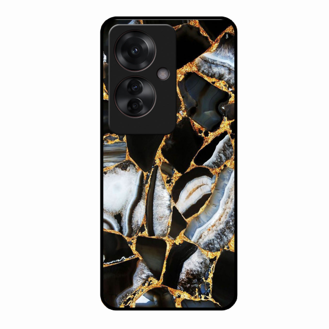 Black Gold Marble Glass Phone Case for Oppo F25 Pro 5G