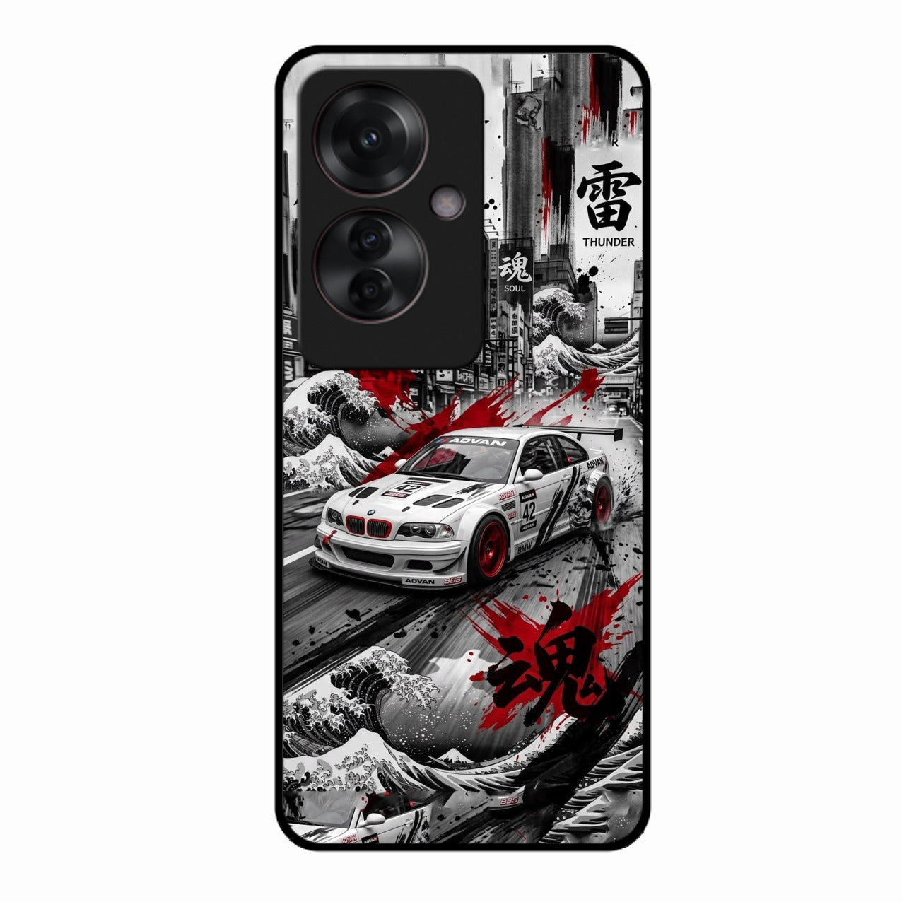 Japanese Wave Drift Racing Premium Glass Phone Case for Oppo F25 Pro 5G