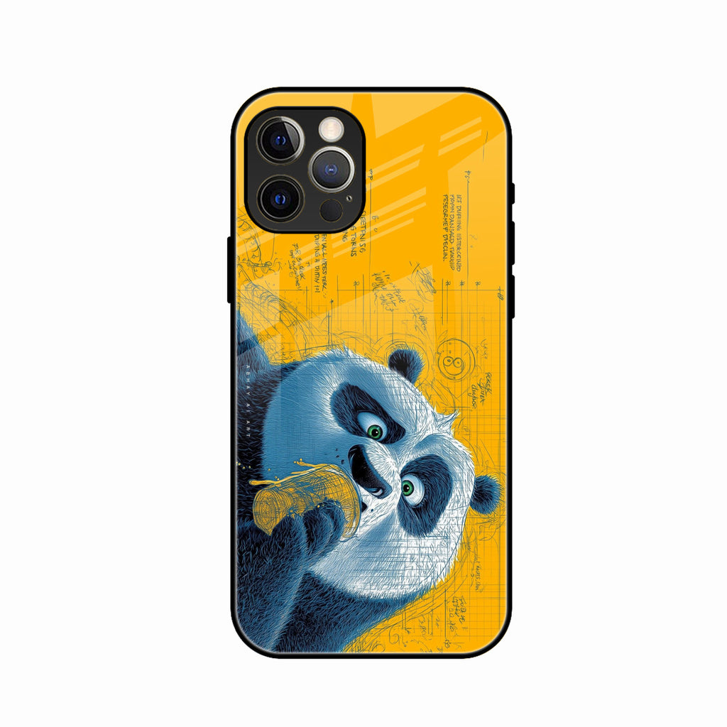 Cute Panda Sketch Premium Glass Phone Case for iPhone 15 Pro