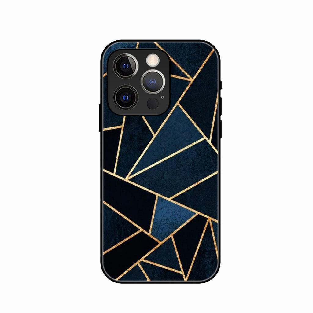 Midnight Gold Geometric Premium Glass Phone Case for iPhone 14 Pro