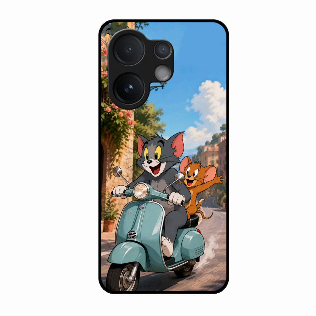 Cartoon Scooter Adventure Premium Glass Phone Case for Vivo V60 5G