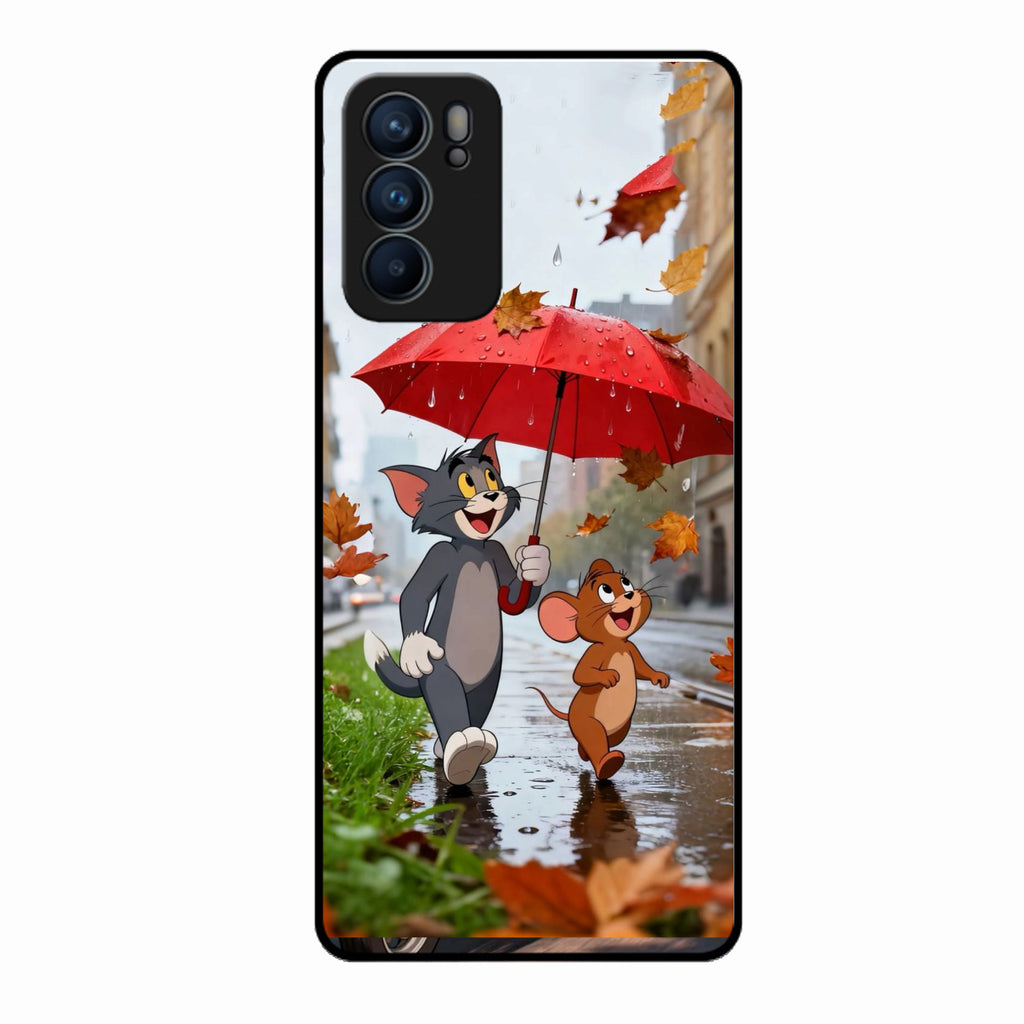 Rainy Day Cartoon Glass Phone Case for Oppo Reno 6 5G