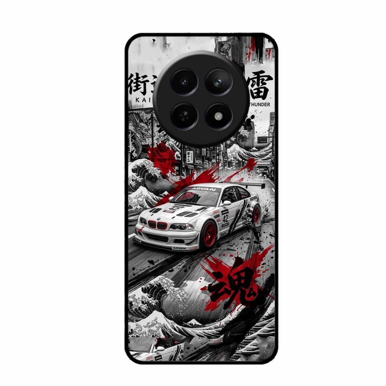 Japanese Wave Drift Racing Premium Glass Phone Case for Realme C65 5G