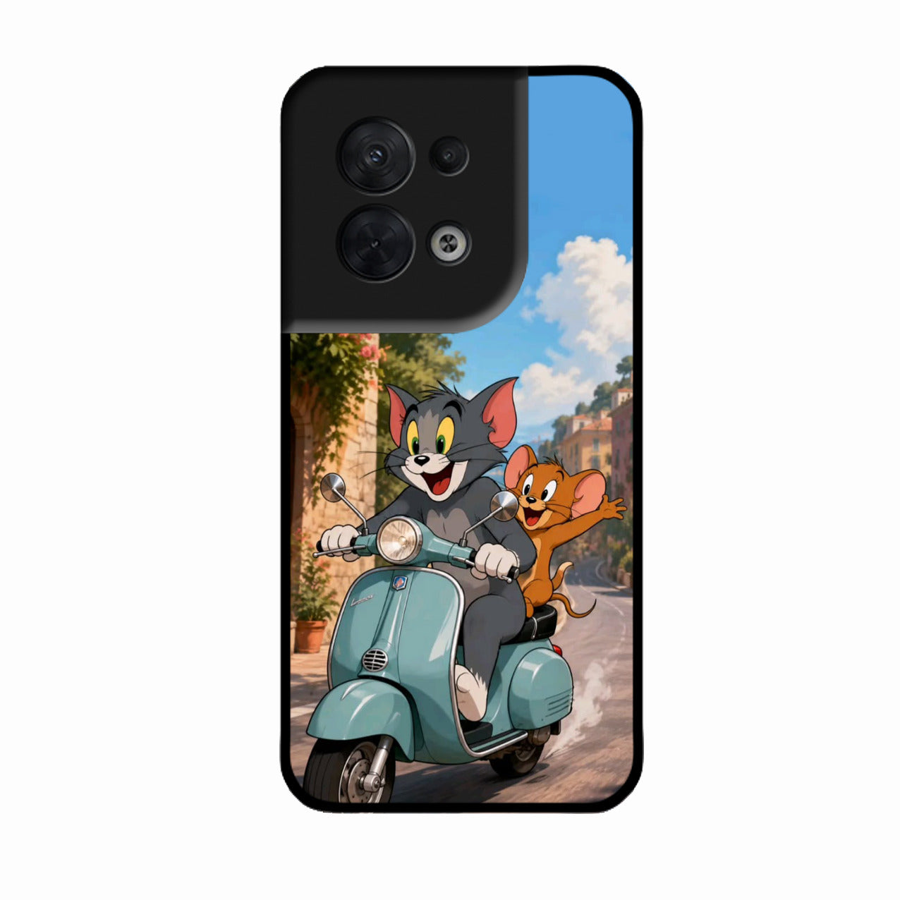 Cartoon Scooter Adventure Premium Glass Phone Case for Oppo Reno 8 5G