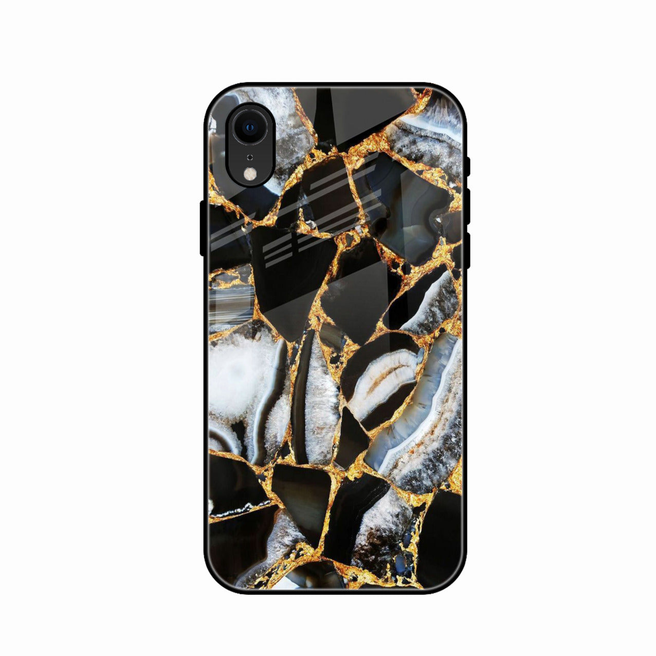 Black Gold Marble Glass Phone Case for iPhone XR
