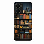 Colorful Bookshelf Art Glass Case Cover for Vivo T2X 5G