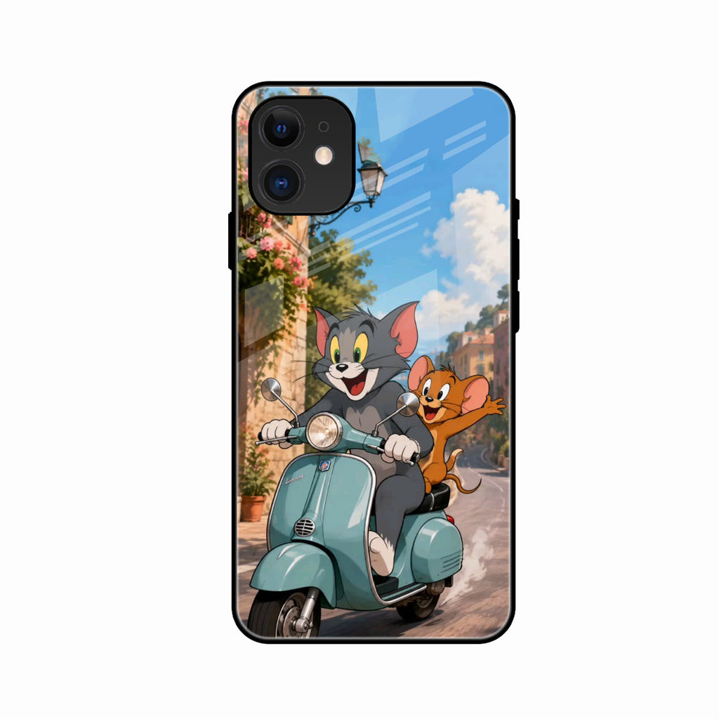 Cartoon Scooter Adventure Premium Glass Phone Case for iPhone 12 mini