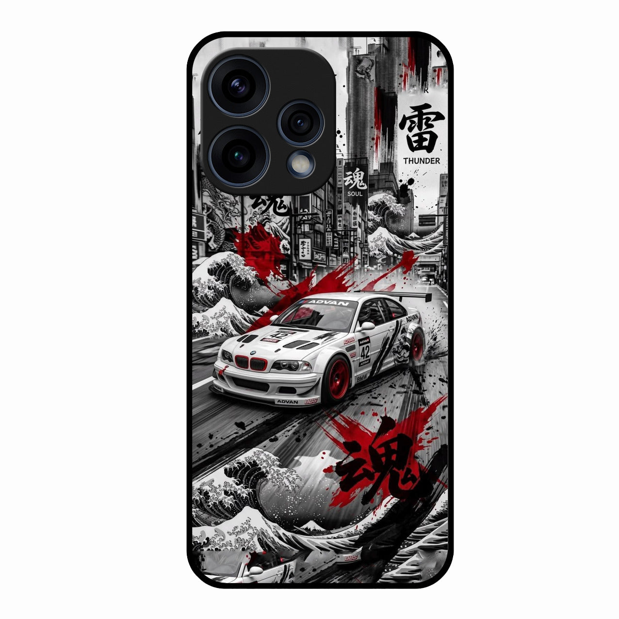 Japanese Wave Drift Racing Premium Glass Phone Case for Oppo Reno 15 5G