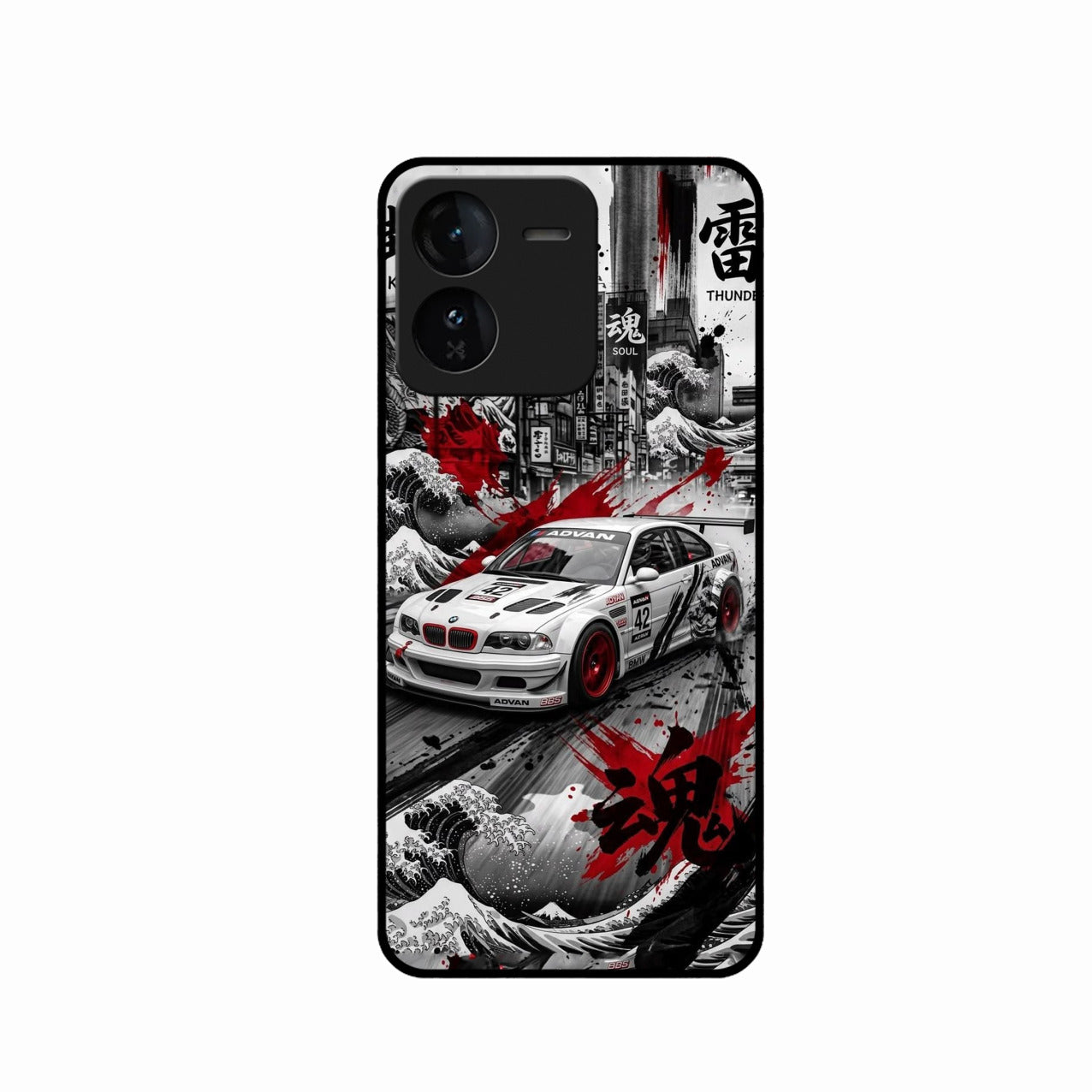 Japanese Wave Drift Racing Premium Glass Phone Case for iQOO Z9 5G
