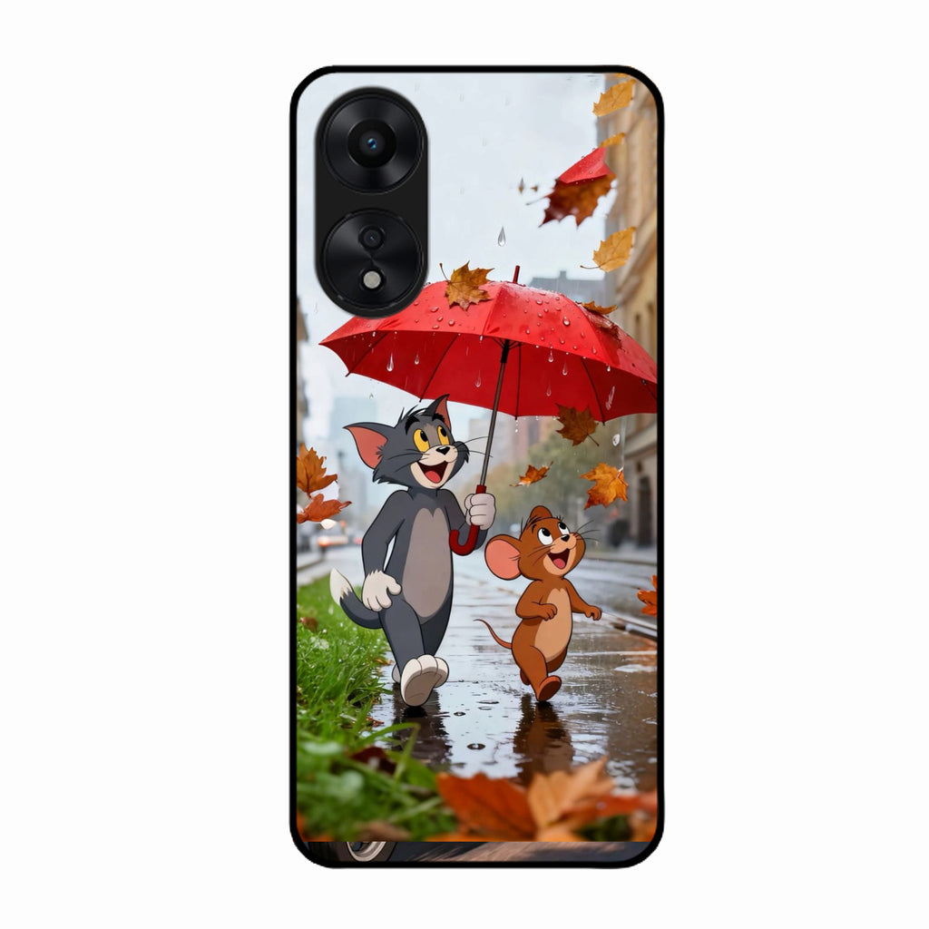 Rainy Day Cartoon Glass Phone Case for Oppo A78 5G