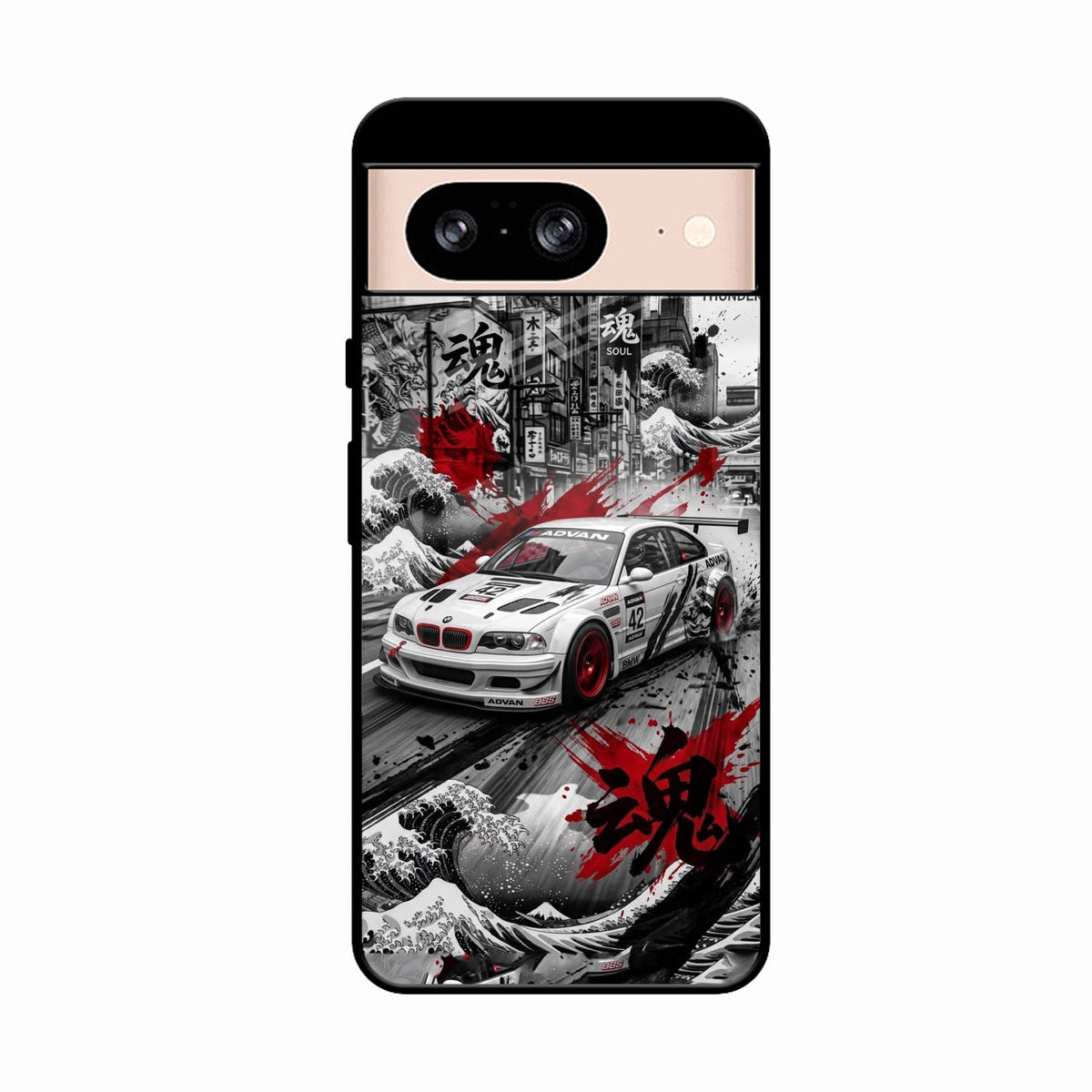 Japanese Wave Drift Racing Premium Glass Phone Case for Google Pixel 8 5G