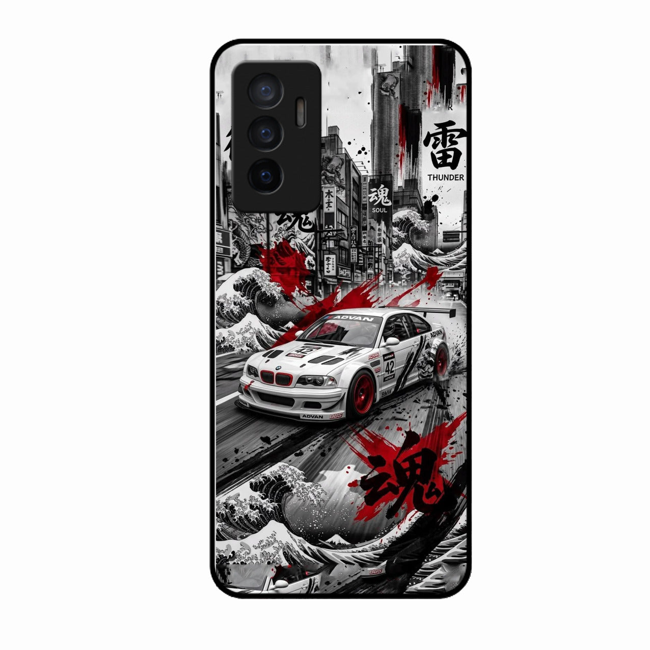 Japanese Wave Drift Racing Premium Glass Phone Case for Vivo V23E 5G