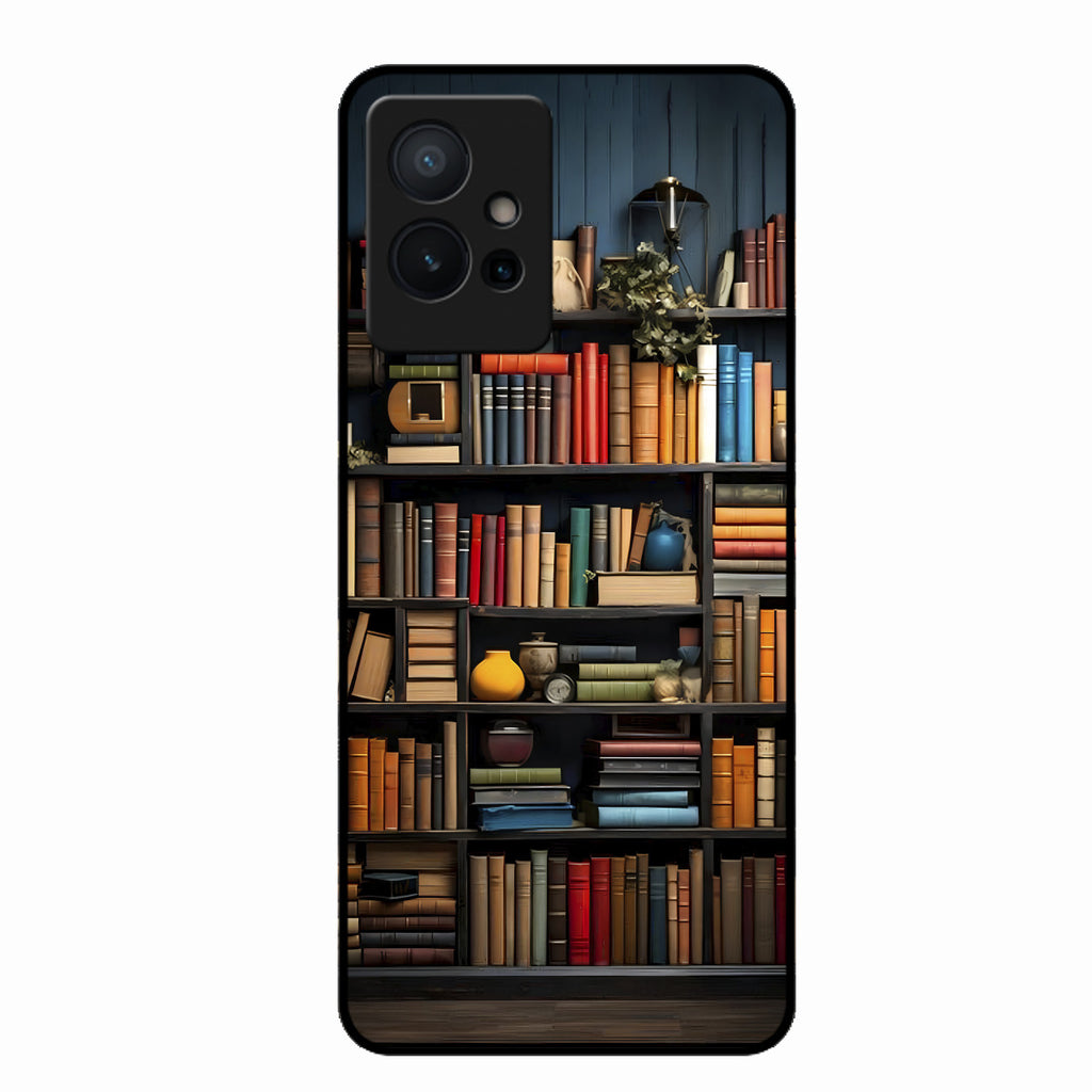 Colorful Bookshelf Art Glass Case Cover for Vivo Y75 5G