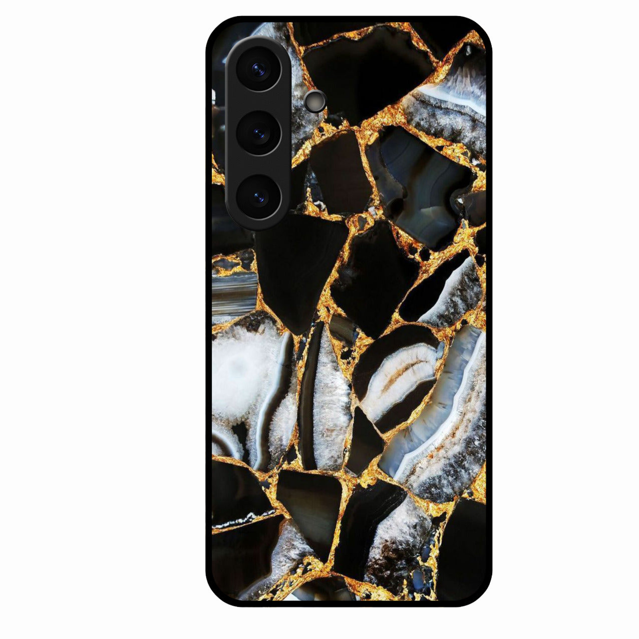 Black Gold Marble Glass Phone Case for Samsung Galaxy S25 5G