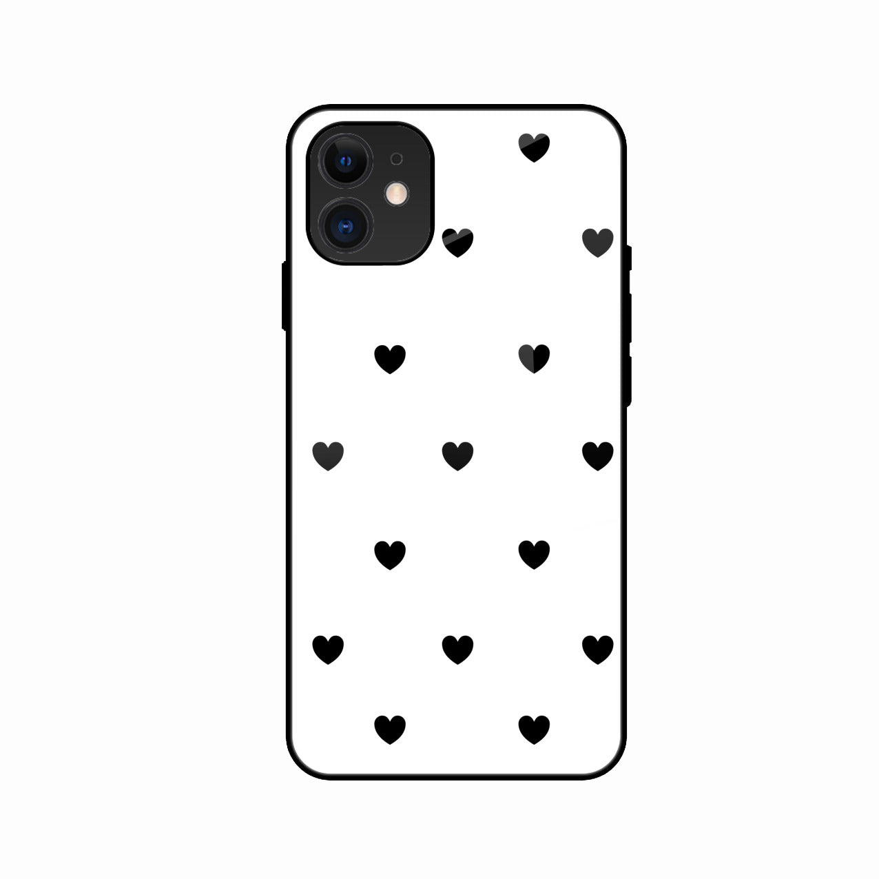 Heart Pattern White Glass Case Cover for iPhone 12