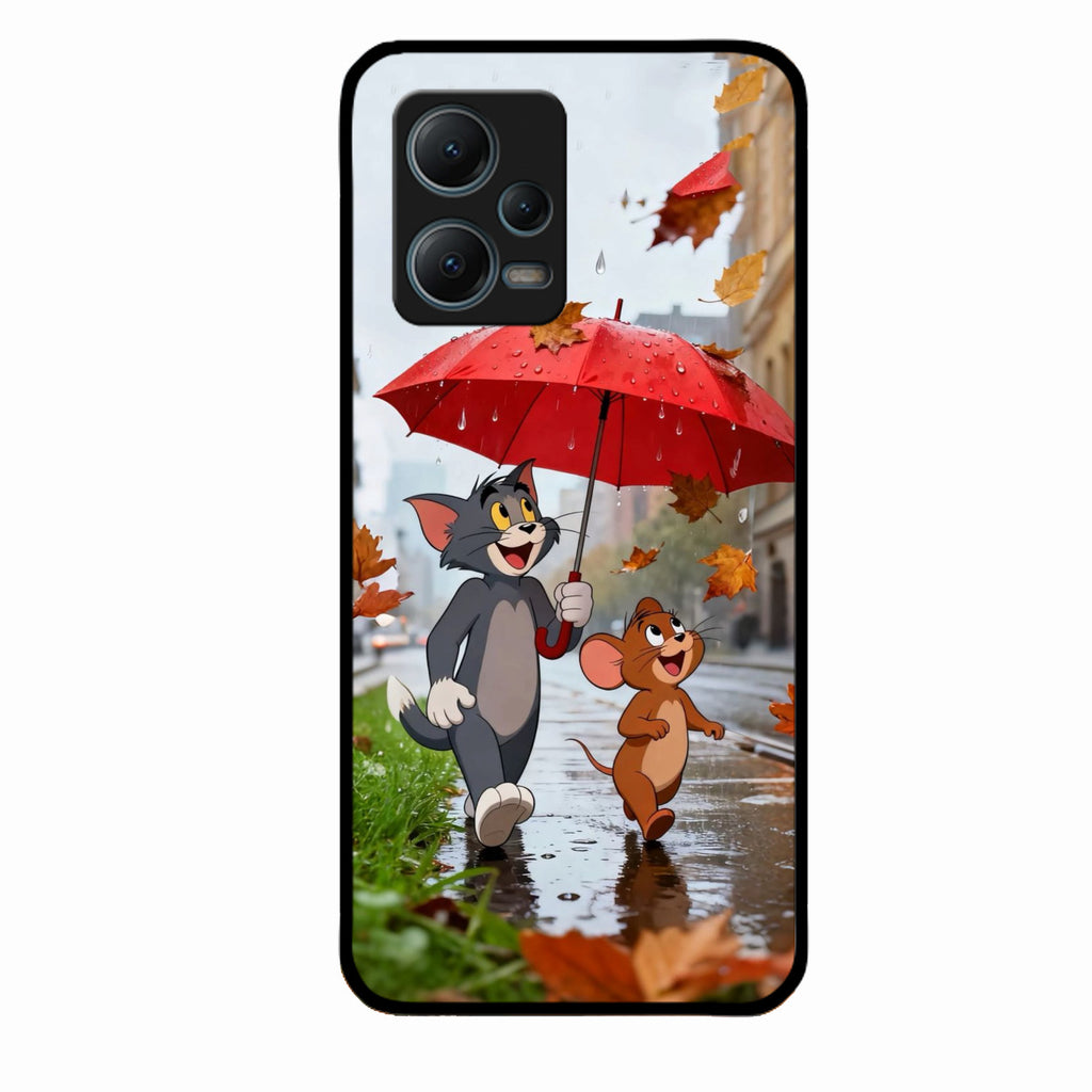 Rainy Day Cartoon Glass Phone Case for Redmi Note 12 5G
