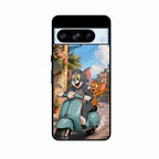 Cartoon Scooter Adventure Premium Glass Phone Case for Google Pixel 8 Pro 5G