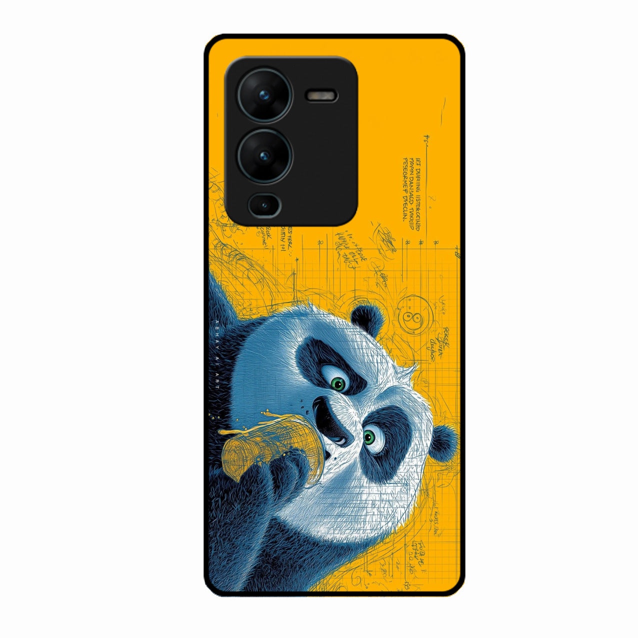 Cute Panda Sketch Premium Glass Phone Case for Vivo V25 Pro 5G