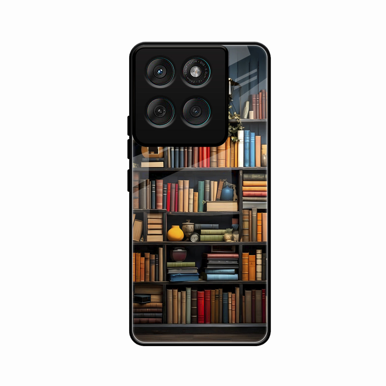 Colorful Bookshelf Art Glass Case Cover for Motorola Edge 60 5G