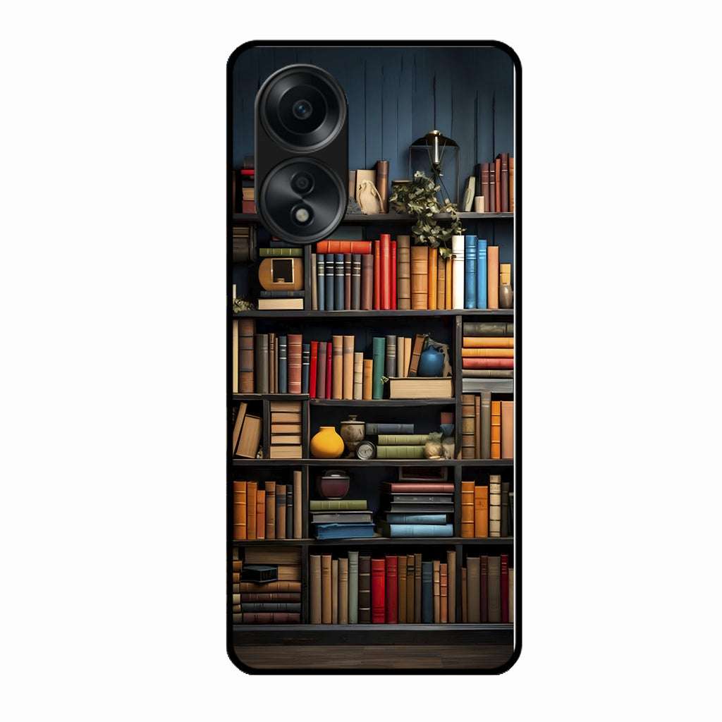 Colorful Bookshelf Art Glass Case Cover for Oppo A58